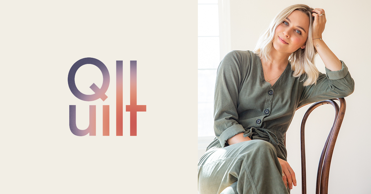 Quilt logo + Ashley Sumner on beige background