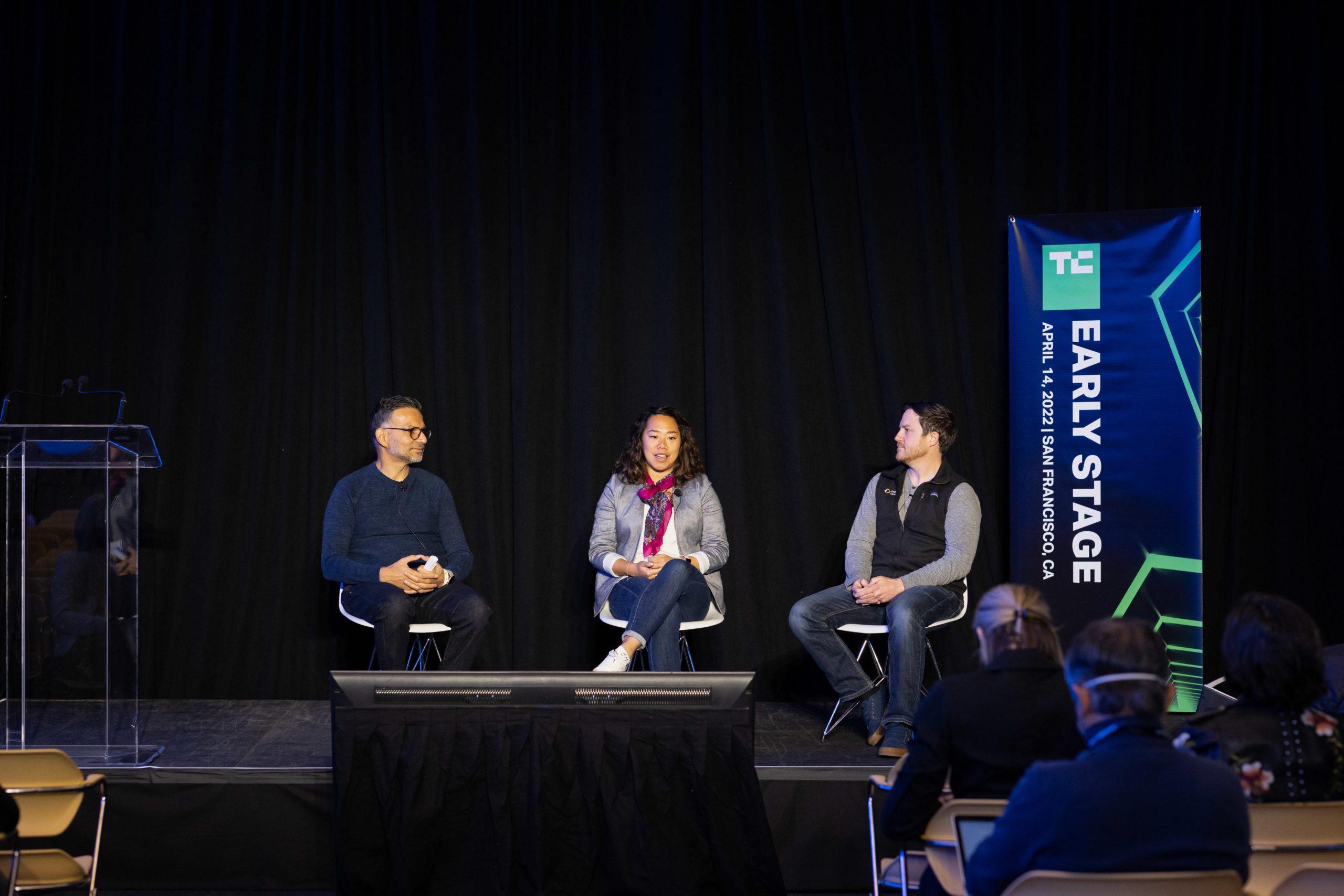 Janice Chen, Ursheet Parikh, Diego Rey on the TechCrunch Early Stage stage