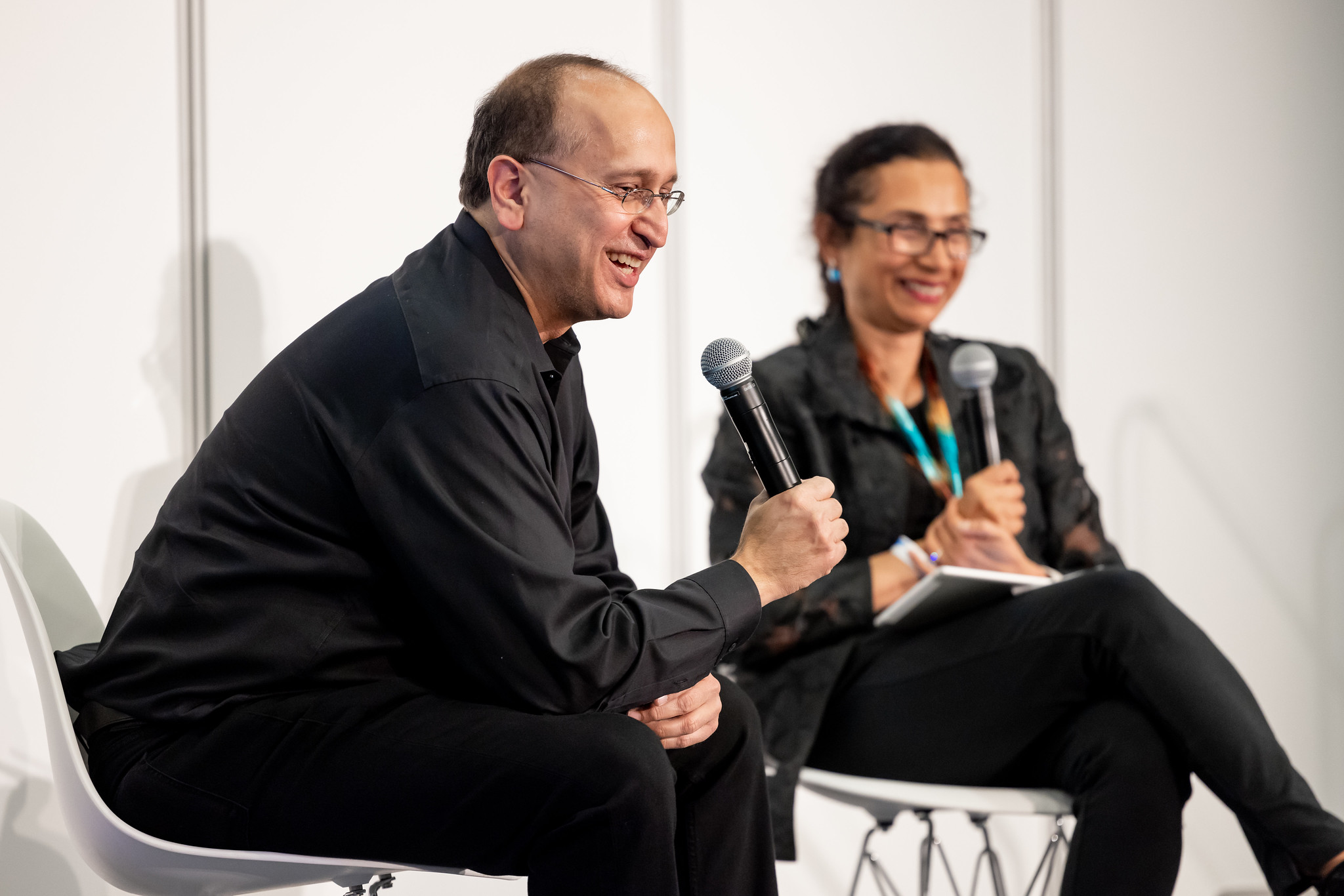 Navin and Kamini on stage at TechCrunch Disrupt